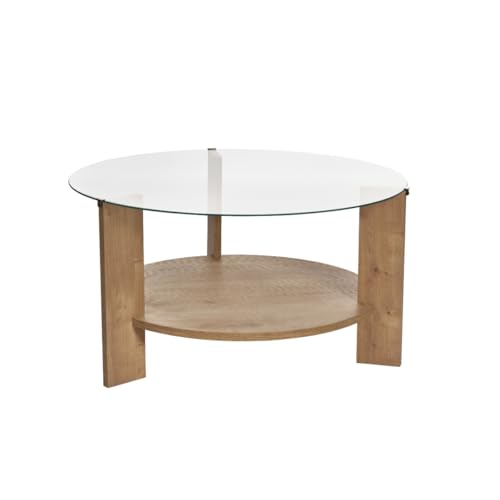 Calicosy – Table Basse 2 Plateaux avec Plateau Verre Trempé Transparent – Piètement Bois Mélaminé PEFC – 75x75x40 Cm – Épaisseur 18 Mm – Design...