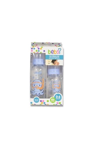 Erkek Bebek 2'li Cam Biberon Seti, Mavi, 250 ml+150 ml