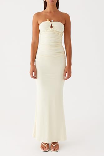 Image of Cut Out Maxi Tube Dresses for Women Sexy Y2k Strapless Backless Bodycon Long Dress Summer Sleeveless Hollow Sundress