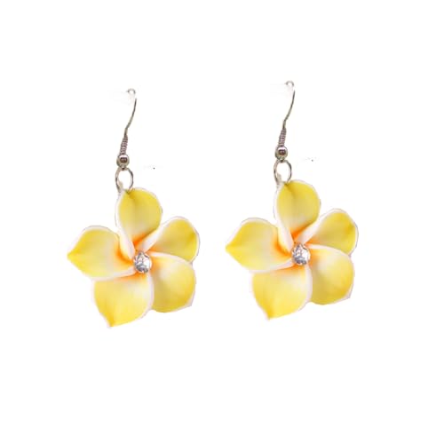 Hawaiian Plumeria Rubra Dangle Earrings Bohemia Tropical Flower Earrings Luau Beach Party Accessories for Women Jewelry-Yellow