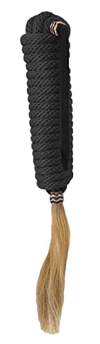 Equitem 23' Nylon Mecate Reins with Horse Hair Tassel & Leather Popper (Black)