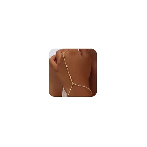 Bracelets for Women,14K Gold/Silver Plated Dainty Hand Chain Bracelets Trendy Ring Chain Bracelet Charm Gold Cuff Bangle Stackable Bracelets Fashion Body Jewelry Adjustable Waterproof Gifts for Her