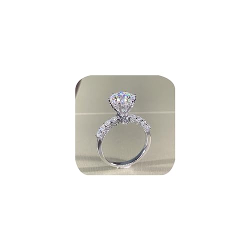 FLYYQMIAO Elegant 3ct Round Cushion Cut Solitaire Halo Simulated Diamond Wedding Engagement 925 Sterling Silver Anniversary Eternal Infinite Ring Moissanite Diamond Promise Rings for Women 7#