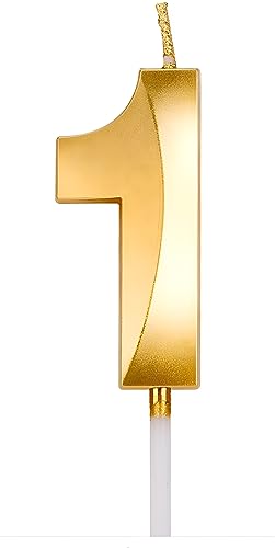 Image of Fun Affairs Number 1 Cake Candle for 1st Birthday Party, Wedding, Engagement, Valentines Day Celebration, Theme Party, Bridal Shower, Bachelorette,Bachelors Decoration Gold (Numerical No 1)