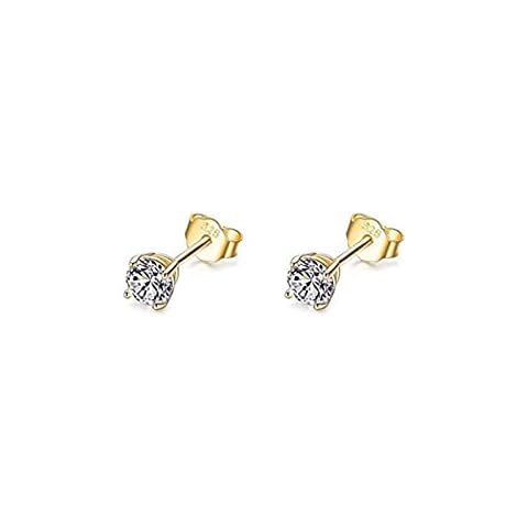 PRETTERY Silver Stud Earrings, 925 Sterling Silver Cubic Zirconia Stud Earrings, Small Sleeper Cartilage Hypoallergenic Earrings, 5mm, Gold Cover