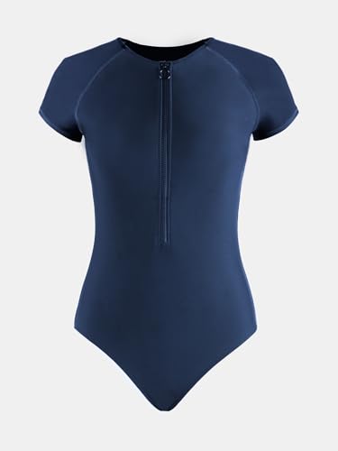 Image of CUPSHE One Piece Swimsuit for Women Mock Neck Zipper Short Sleeve Bathing Suit