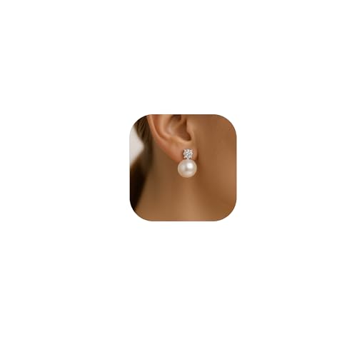 Pearl Clip on Earrings for Women - 14K Gold Silver Plated Cubic Zirconia Non Pierced Ear Clips Jewelry Gifts for Wedding Bridal Party Gifts