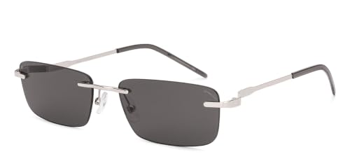 Image of Vincent chase by Lenskart | Silver - Grey Solid Full Rim Rectangular | 100% UV Protected | Men | Medium | VC S19649