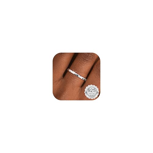 Milacolato Anillo Plata 925 para Mujer Niñas, Anillos de Banda Delgada de Chapada en Oro Blanco de 18 Quilates, Anillo de Compromiso 1,5mm 14.5a