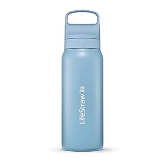 LifeStraw Go Series – Insulated Stainless Steel Water Filter Bottle for Travel and Everyday use removes Bacteria, parasites and microplastics, Improves Taste, 24oz Icelandic Blue