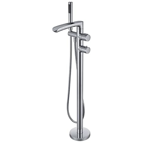Artiqua Thermostatic Freestanding Bathtub Faucet Waterfall Tub Filler Chrome with Rough in Valve Floor Mount Brass Bathroom Faucets with Hand Shower Cover