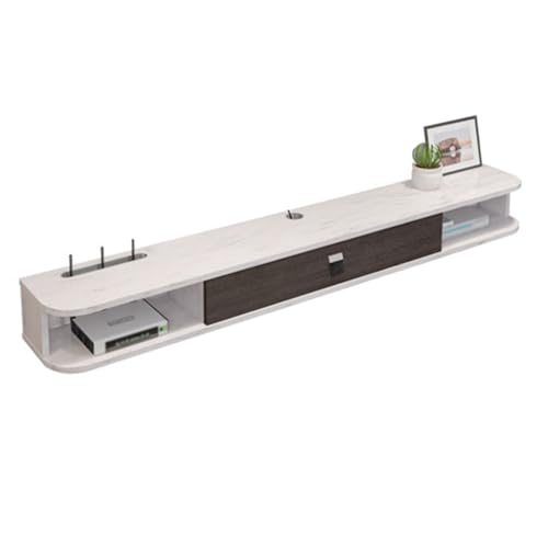 Meuble TV flottant blanc cassé de 120 cm avec tiroirs de rangement