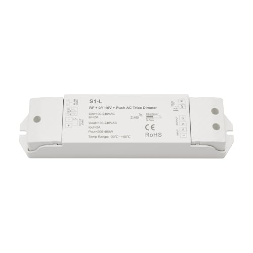 Buhdjfnke Regulador de Intensidad de Triac de CA + 0/1-10 V+, 1 Canal, Regulable, de un Solo Color, CA 110 V-220 V, S1-L