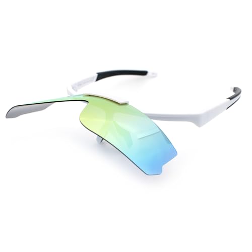 Image of SA106 Polarized Mens Flip Up Rimless Oversized Shield Plastic Sport Sunglasses