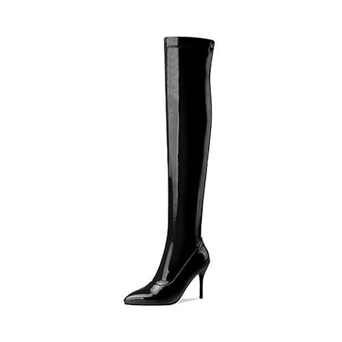Cuissardes talons aiguilles 9cm au fini verni miroir haut de gamme