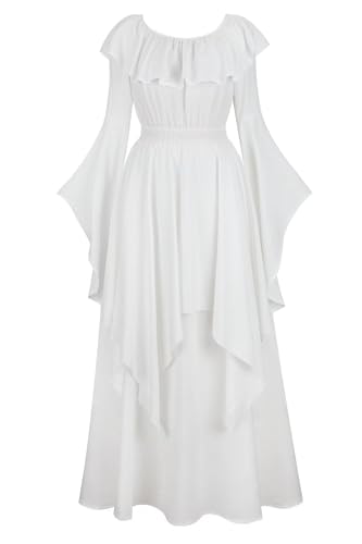 Mifeiwukawa Vestido medieval largo renacentista, vestido victoriano vintage de lujo para cosplay para mujer (6701whte, L)