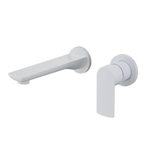 Grifo mezclador para lavabo de pared de 2 orificios, grifo mezclador empotrado de agua caliente y fría, grifo monomando de latón para lavabo de baño, 2 orificios para grifo, color blanco Stabilize