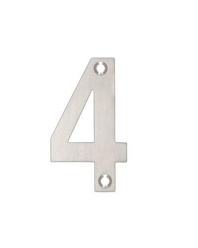 Kooples Hardware Stainless Steel Numerals – 75mm Height – Satin & Polished Finish – Self-Adhesive House Numbers for Door & Gate (Satin Stainless, Number 4)