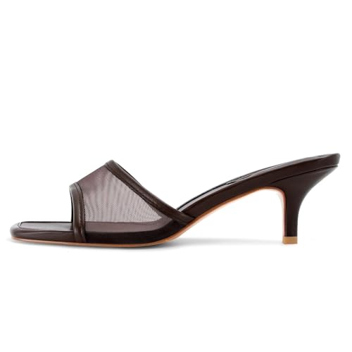 Image of Dsevht Black Kitten Heel Sandals Stiletto Low Heels Slip On Slides Mule Sandal Square Open Toe Dress Shoes for Women