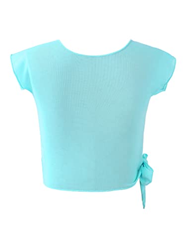 Hansber Kids Girls Gymnastics Athletic T-Shirts See Through Mesh Ballet Dance Crop Top Cover Up Tie Knot Cardigan2