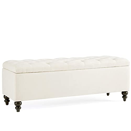 Huimo Button-Tufted Ottoman With Storage In Upholstered Fabrics, Large Storage Bench For Bedroom, Living Room, Entryway, Storage Ottoman Bench With Safety Hinge Hold Up To 300Lbs (Ivory) #TOP4