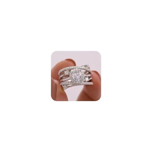 925 Sterling Silver Shiny Full Diamond Gemstone Ring | Cross Cube Zirconia Ring | CZ Diamond Multi-Row Ring | Eternal Engagement Wedding Party Women's Ring