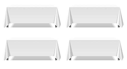 Pomp Pure White 90 x 132 Poplin Polyester Tablecloth (4 Pack) | Wrinkle + Stain Resistant Easy Care Premium Fabric | Fits 6FT Rectangle Table