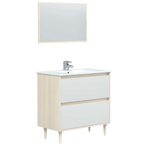 Miroytengo Mueble De Baño Verona con Patas En Color Blanco Brillo y Roble 80x45x80 cm
