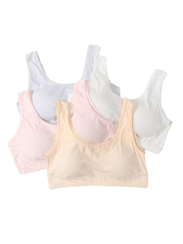 WDIRARA Girl's 4 Pieces Wireless Bralette Bra Underwear Scoop Neck Crop Cami Top