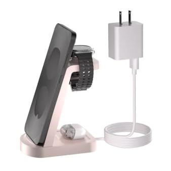 Image of Wireless Charger for Samsung /Android, HOLYJOY 3 in 1 Fast Charging Station /Stand /Multi Charger for Samsung S26 Ultra /S25 /Note 20, Travel Pad for Galaxy Watch 8 /7 /6 /5 /Active 2, for Buds(Pink)