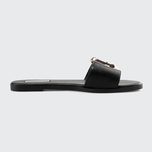 Image of STUNAHOME Flat Sandals Women Fashion Slides With Soft Leather Paired with Metal buckle Slippers