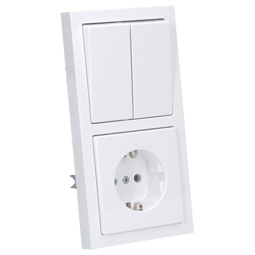 Busch-Jaeger future® linear Komplett-Set: 2000/5 Serienschalter Einsatz + 1785-84 Serienwippe weiß 55x55 mm + EUC-84 SCHUKO Schutzkontakt-Steckdose + 1722-84 Abdeckrahmen 2-fach, studioweiß 55x55 mm
