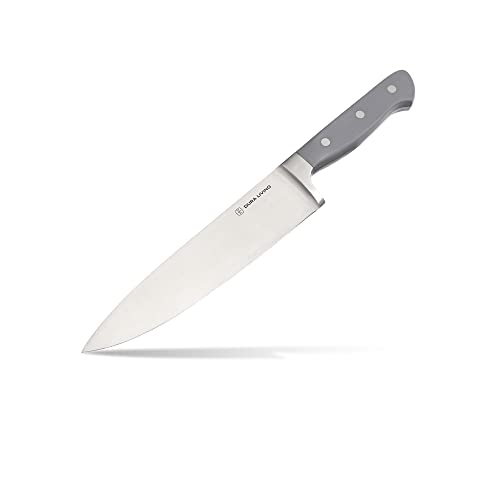 DURA LIVING 8 Inch Professional Chef Knife – High Carbon Stainless Steel, Razor-Sharp, Versatile Cooking & Cutting Kitchen Knife, Ergonomic Handle, Sleek Gray Design