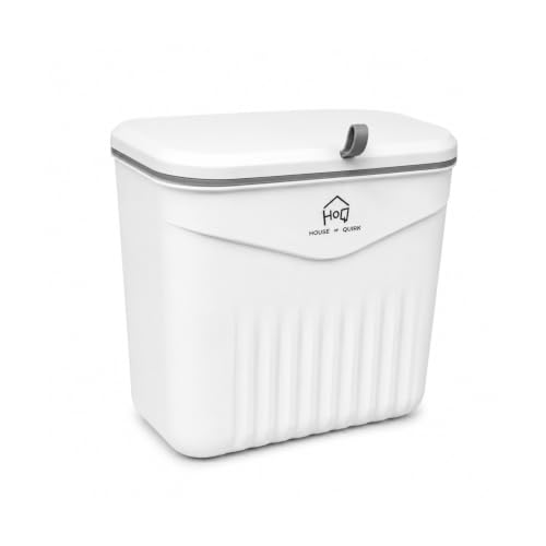 Image of House of Quirk 7L Hanging Kitchen Trash Can with Lid, Wall Mounted & Cabinet Door Waste Bin, Double-Sided Opening (Chalk White)