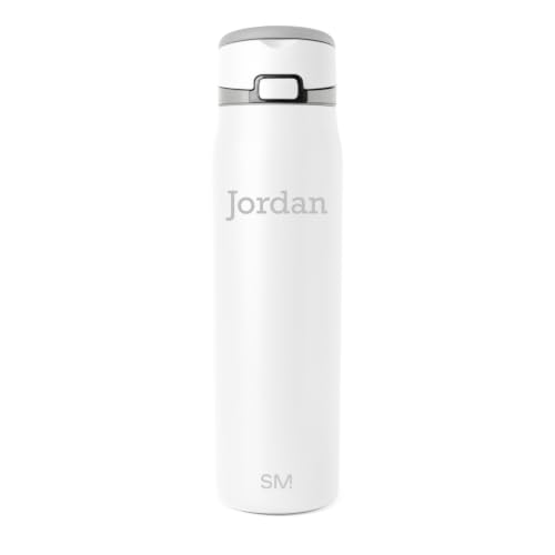 Image of Simple Modern Personalized Water Bottle with Straw | 30oz | White | Mesa Loop Insulated Water Bottle with Handle for School, Sports, Travel | Leak Proof, Stainless Steel | Custom, Winter White
