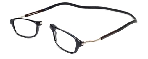 Calabria Unisex Oval Snap Magnetic Reading Glasses with Clear Lenses – Gloss Black Silver | Pull...