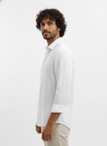 Image of Men's Linen Cotton Shirt | Solid Design | Full Sleeve | Regular Fit | Button Down Collar | Summer Casual & Formal Wear