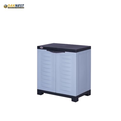 Image of Oaknest Supreme Fusion-01 Plastic Storage Cabinet | Compact & Multipurpose Storage Solution | Waterproof, Durable & Lightweight | Ideal for Home, Office & Garage | Charcoal and Sky Grey