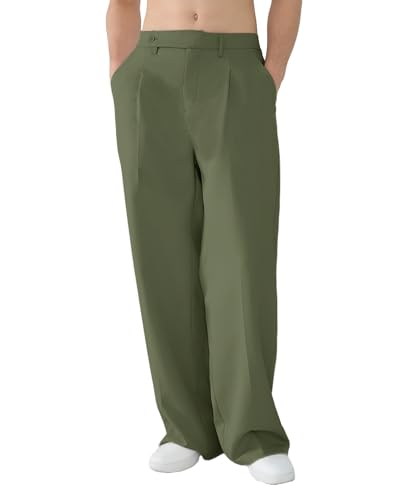 Susclude Mens Casual Dress Pants Pleated Old Money Wide Leg Baggy