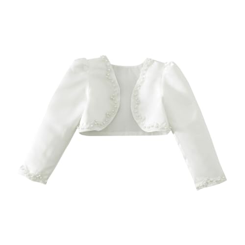 Kids Girls Long Sleeve Open Front Beaded Bolero Shrug Cardigan for Flower Girls Wedding Formal Party