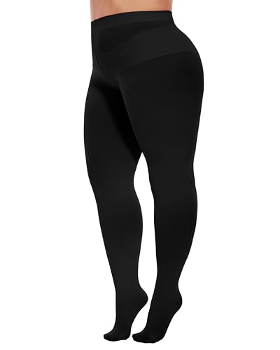 Citystl Women's Opaque Plus Size Tights, 80 Den Black Control Top Tights, Solid Color Soft Microfiber（XL-6XL）3
