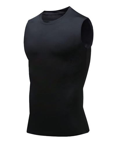 XINGCOOL Compression Shirt Men Slimming Body Shaper Vest Crewneck Workout Shirts Tummy Control Undershirts Solid Black
