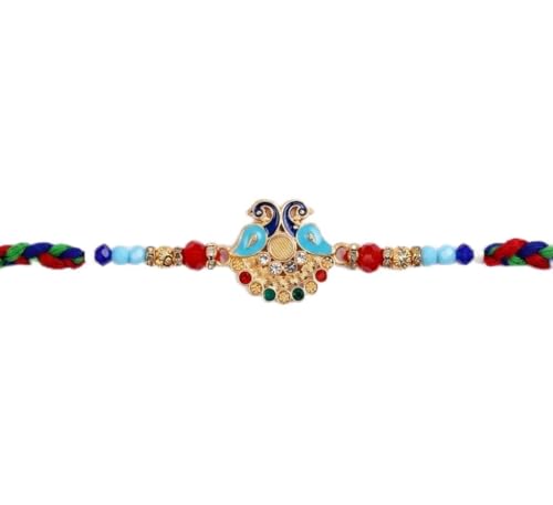 Aksharveda Multicolour Peacock Design Rakhi | Ethnic Raksha Bandhan Thread for Bhai