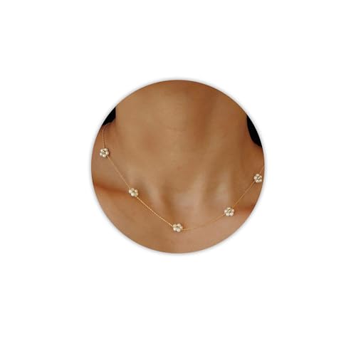 SmileBelle Daisy Pearl Necklace, Dainty Pearls Choker Necklaces for Women's Pearl Strand Necklaces as Flower Gifts, 18K Gold Plated Stainless Summer Merch for Teens Birthday Daisy Prom Costume Gift