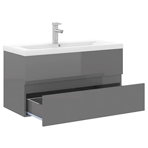 vidaXL-Mueble-con-Lavabo-Armario-Tocado-Fregadero-Aseo-Cuarto-de-Bano-Inodoro-Ducha-Banero-Mobiliario-Robusto-Estable-Aglomerado-Gris-Brillante