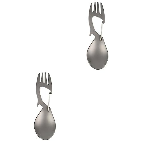 TOYANDONA 2 Piezas Vajilla de titanio multifuncional utensils spork tenedor de campamento pequeño cuchara de titanio Camping Multi Tool Taterware suministro para acampar