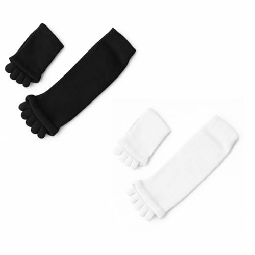Image of Foot Alignment Orthopedic Cotton Socks for Men & Women | Five Toe Separator | Foot Pain Relief | Bunion Corrector | Plantar Fasciitis Support |Free Size | Black-White | 2 Pair | UK8-11