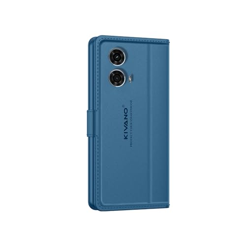 Image of KIVANO LUXE Compatible for Motorola G45 5G / Motorola G34 5G Luxury Handmade Leather Magnetic Flip Folio Case | Card Holder & Kickstand | Slim Protective Cover | Unisex - Blue