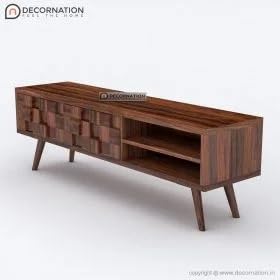 Image of DecorNation Elegant Brown TV Table with Ample Storage: Discover the Panos Wood Storage TV Table with Dual Drawers(55''x14''x18, Dark Brown)