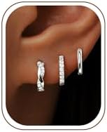 Inerney - Hoop Earrings Set for Women Dainty Sterling Silver Small Stud Earrings for Multiple Piercings Hypoallergenic Jewelry Braided Cubic Zirconia Cartilage Earrings for Women